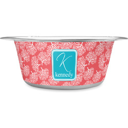 Coral & Teal Stainless Steel Dog Bowl - Medium (Personalized)