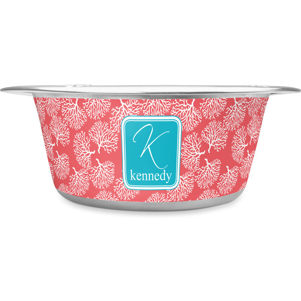 Custom Coral & Teal Stainless Steel Dog Bowl (Personalized)