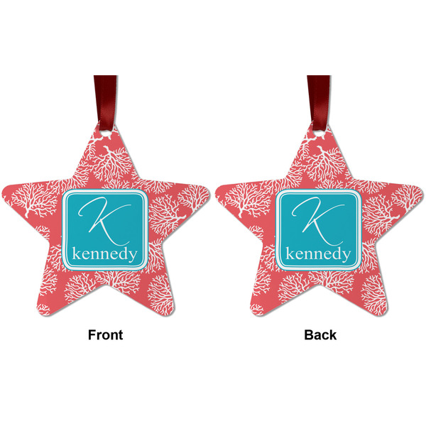 Coral & Teal Metal Star Ornament - Front and Back
