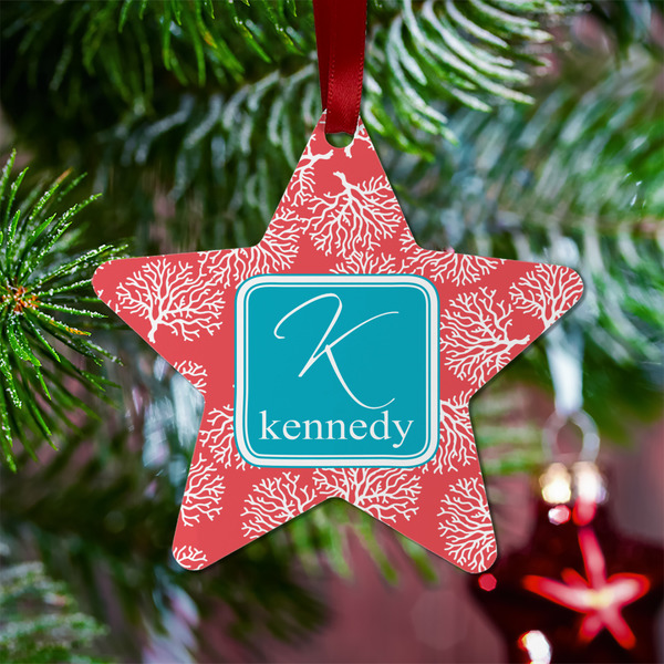 Coral & Teal Metal Star Ornament - Lifestyle
