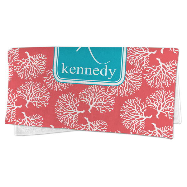 Coral & Teal Microfiber Dish Rag - FOLDED (half)