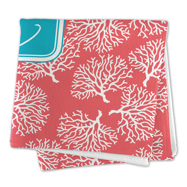 Coral & Teal Microfiber Dish Rag - FOLDED (square)