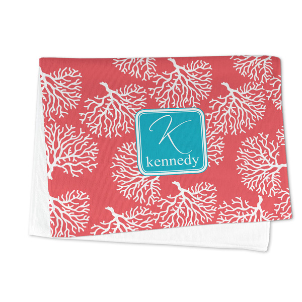 Coral & Teal Microfiber Dish Towel - FOLDED HALF