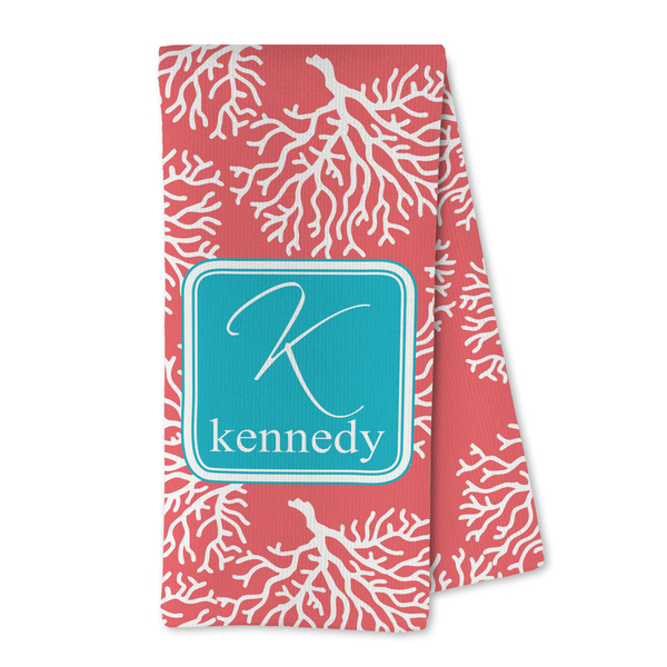 Custom Coral & Teal Kitchen Towel - Microfiber (Personalized)