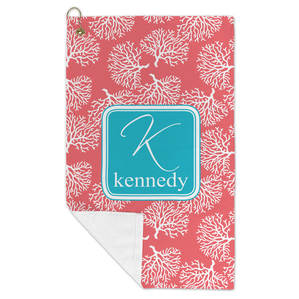 Coral & Teal Microfiber Golf Towels - FOLD