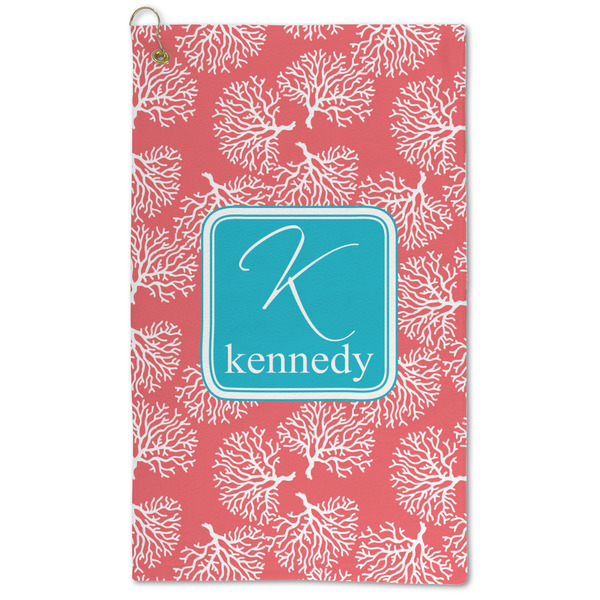 Custom Coral & Teal Microfiber Golf Towel - Large (Personalized)