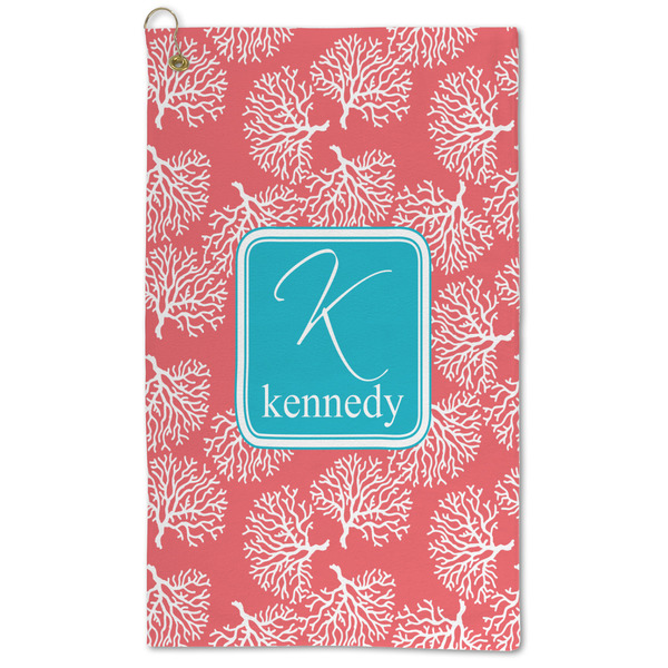 Custom Coral & Teal Microfiber Golf Towel (Personalized)