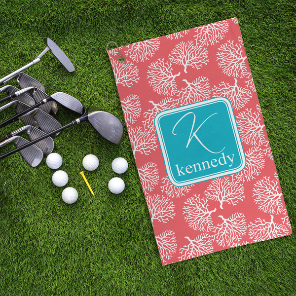 Coral & Teal Microfiber Golf Towels - LIFESTYLE