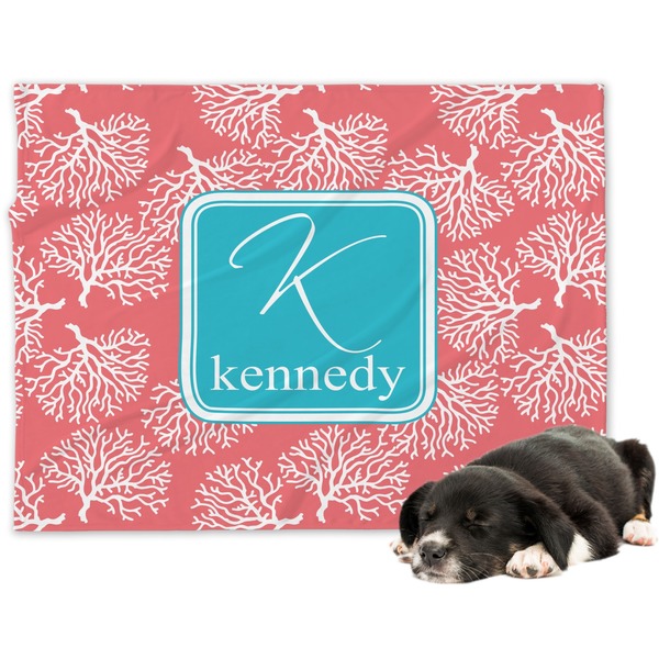 Custom Coral & Teal Dog Blanket - Large (Personalized)