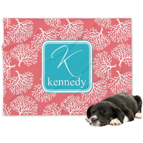 Custom Coral & Teal Dog Blanket (Personalized)