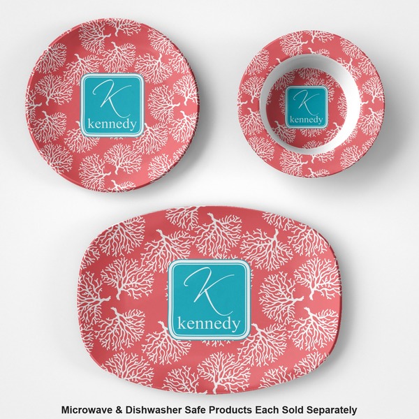 Coral & Teal Microwave & Dishwasher Safe CP Plastic Dishware - Group