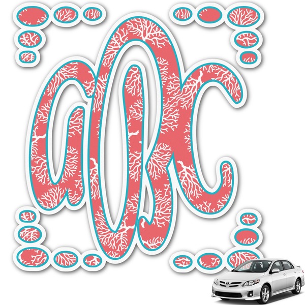 Custom Coral & Teal Monogram Car Decal (Personalized)