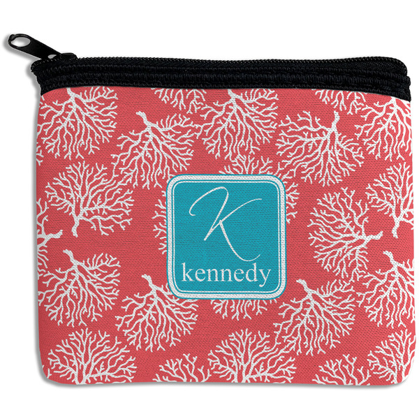 Custom Coral & Teal Rectangular Coin Purse (Personalized)