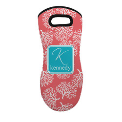 Coral & Teal Neoprene Oven Mitt - Single w/ Name and Initial