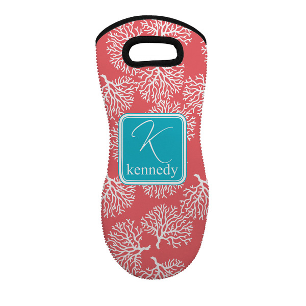 Custom Coral & Teal Neoprene Oven Mitt - Single w/ Name and Initial
