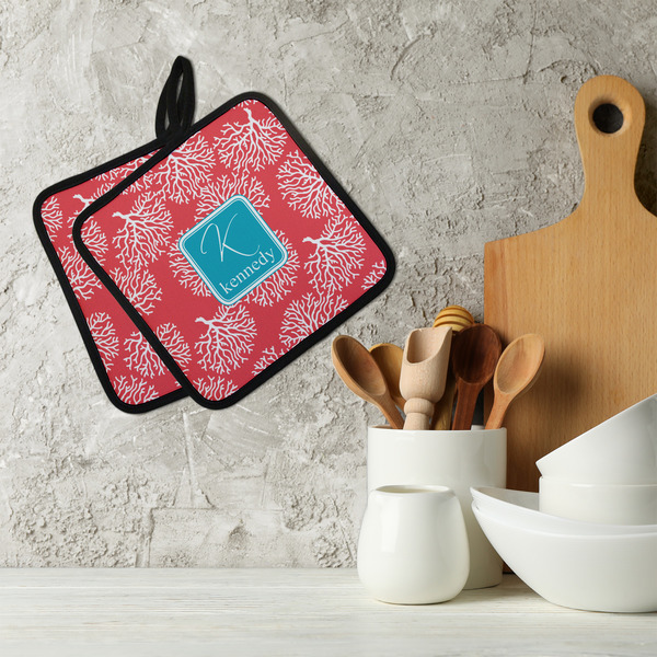 Coral & Teal Neoprene Pot Holder - Set of 2  LIFESTYLE