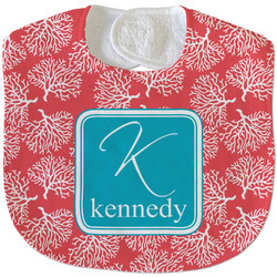 Coral & Teal Velour Baby Bib w/ Name and Initial