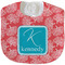 Coral & Teal Velour Baby Bib w/ Name and Initial