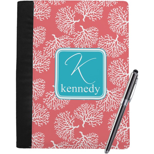 Custom Coral & Teal Notebook Padfolio - Large w/ Name and Initial