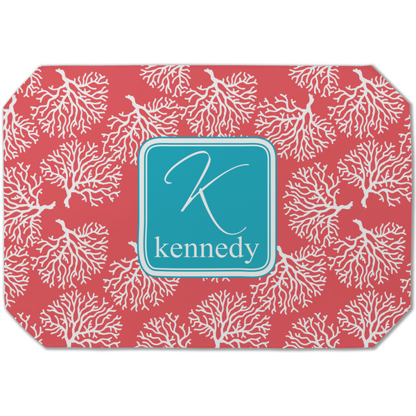 Custom Coral & Teal Dining Table Mat - Octagon (Single-Sided) w/ Name and Initial