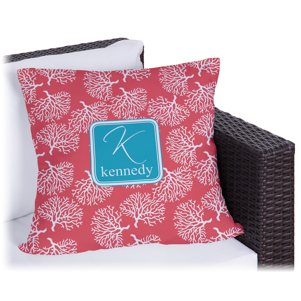 Custom Coral & Teal Outdoor Pillow - 18" (Personalized)