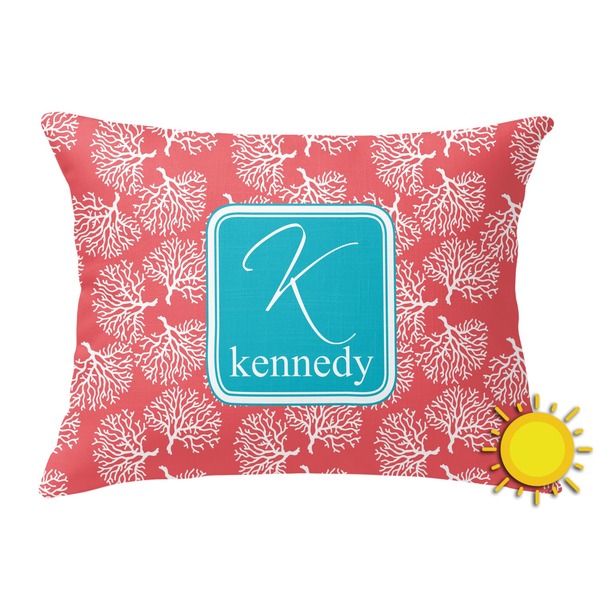 Custom Coral & Teal Outdoor Throw Pillow (Rectangular) (Personalized)