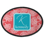 Coral & Teal Iron On Oval Patch w/ Name and Initial