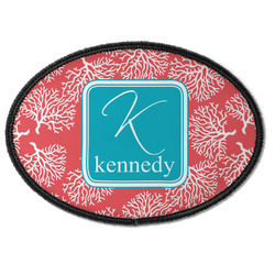 Coral & Teal Iron On Oval Patch w/ Name and Initial