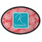 Coral & Teal Iron On Oval Patch w/ Name and Initial