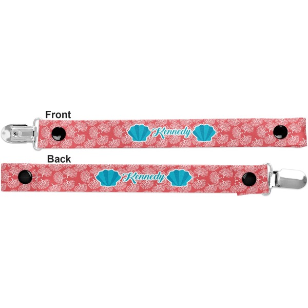 Coral & Teal Pacifier Clip - Front and Back