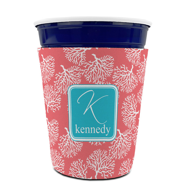Coral & Teal Party Cup Sleeves - without bottom - FRONT (on cup)