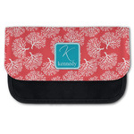 Coral & Teal Canvas Pencil Case w/ Name and Initial