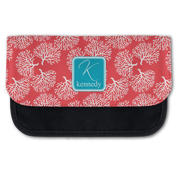 Custom Coral & Teal Canvas Pencil Case w/ Name and Initial