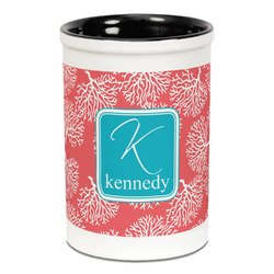 Coral & Teal Ceramic Pencil Holders - Black