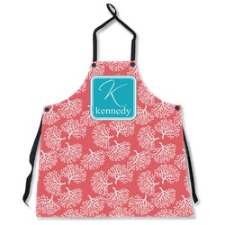 Coral & Teal Apron Without Pockets w/ Name and Initial