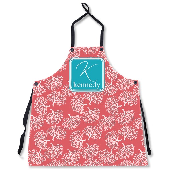 Custom Coral & Teal Apron Without Pockets w/ Name and Initial