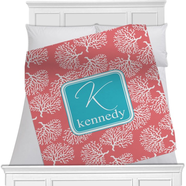 Custom Coral & Teal Minky Blanket - Twin / Full - 80"x60" - Single Sided (Personalized)