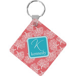 Coral & Teal Diamond Plastic Keychain w/ Name and Initial