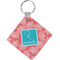 Coral & Teal Diamond Plastic Keychain w/ Name and Initial