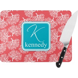 Coral & Teal Rectangular Glass Cutting Board (Personalized)