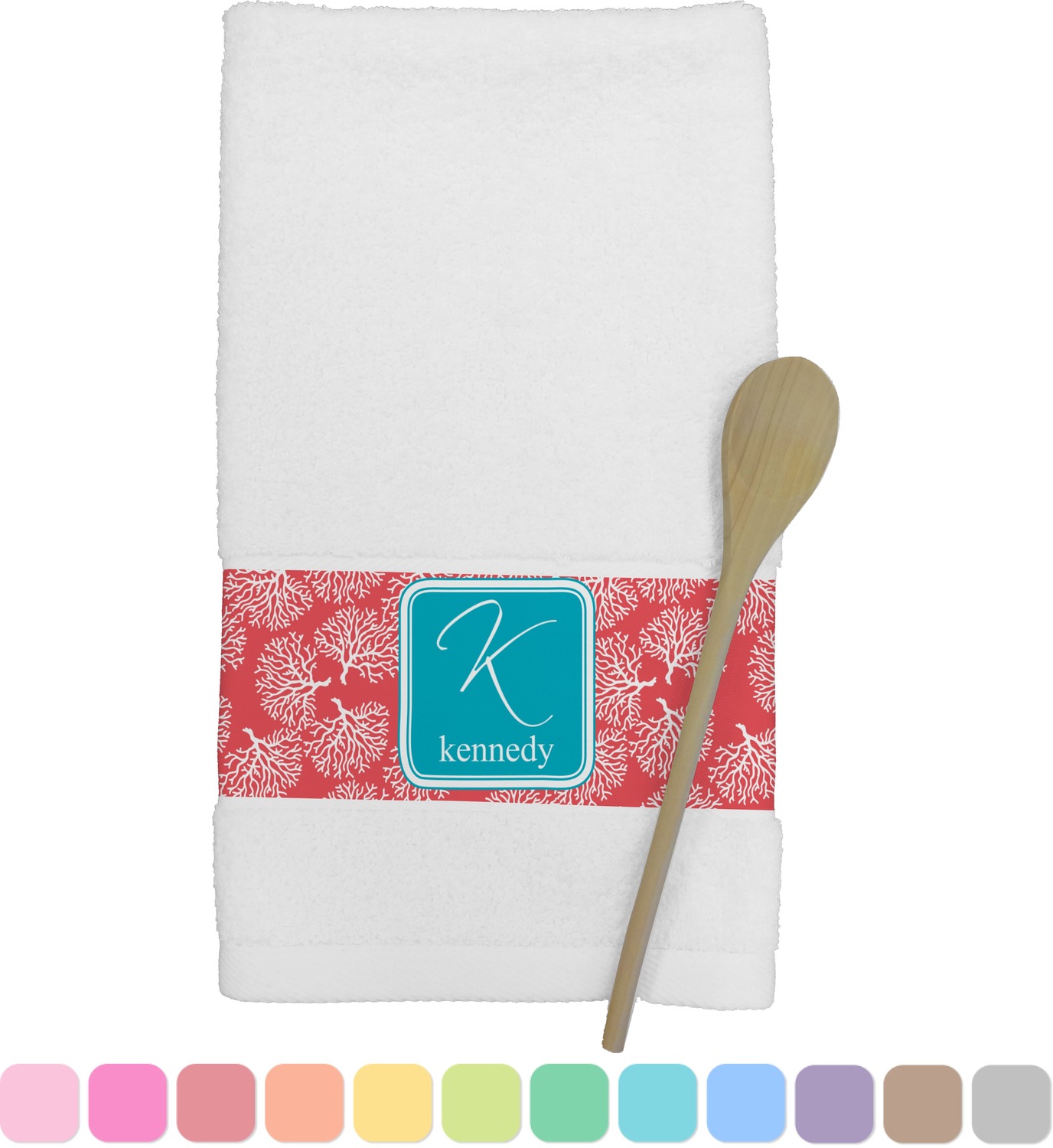 Coral & Teal Kitchen Towel (Personalized) YouCustomizeIt
