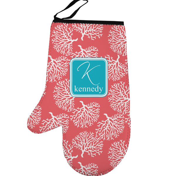 Coral & Teal Personalized Oven Mitt - Left
