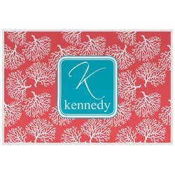 Coral & Teal Laminated Placemat w/ Name and Initial