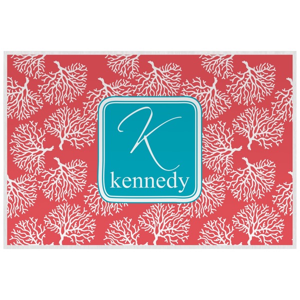 Custom Coral & Teal Laminated Placemat w/ Name and Initial