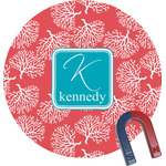 Coral & Teal Round Fridge Magnet (Personalized)