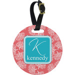 Coral & Teal Plastic Luggage Tag - Round (Personalized)
