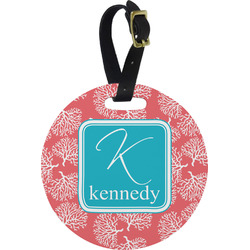 Coral & Teal Plastic Luggage Tag - Round (Personalized)