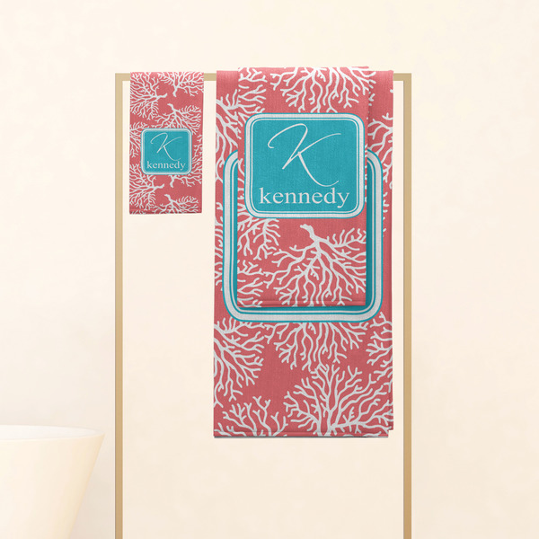 Coral & Teal Personalized Towel Set