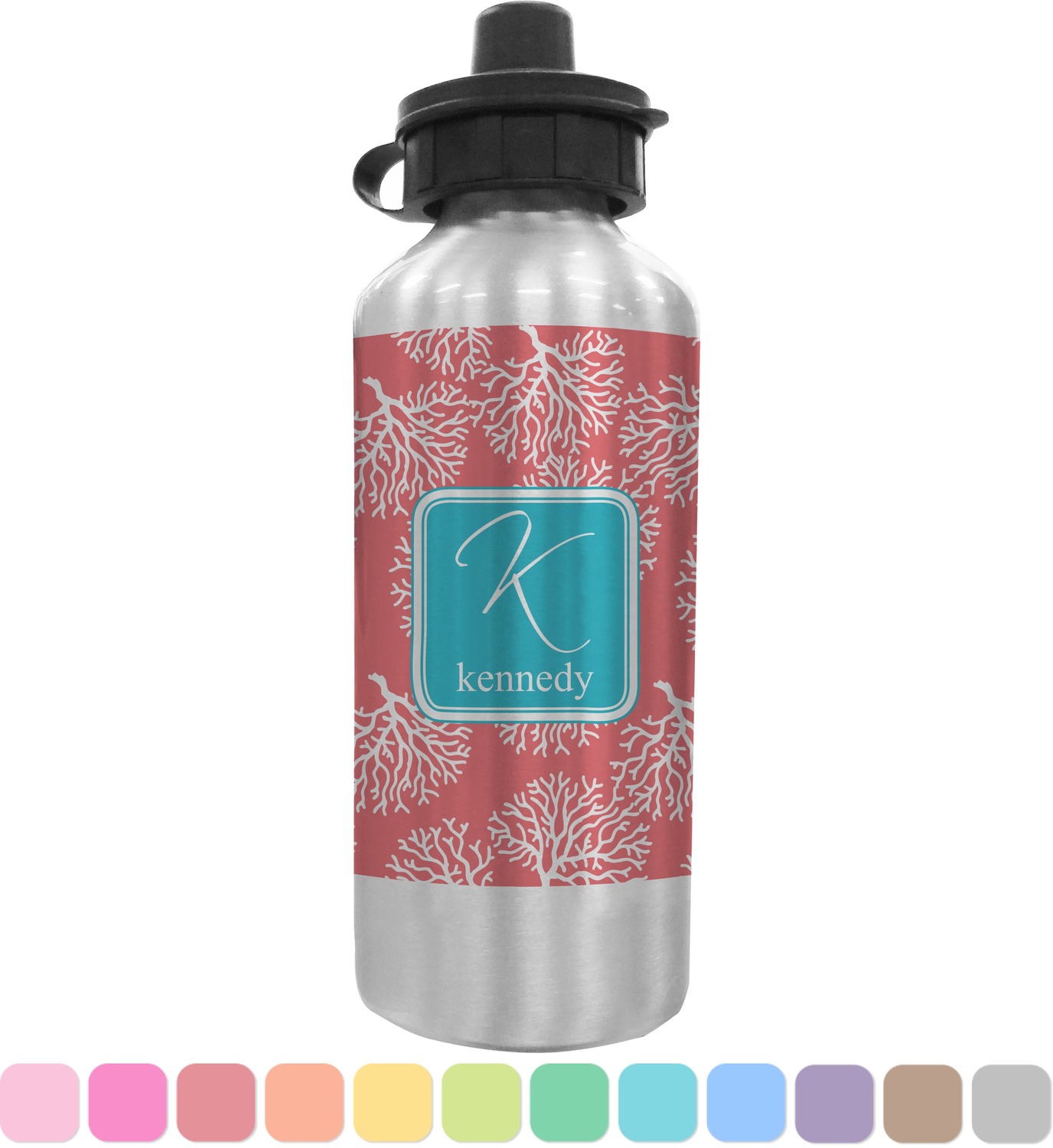 Coral & Teal Water Bottle Aluminum 20 oz (Personalized
