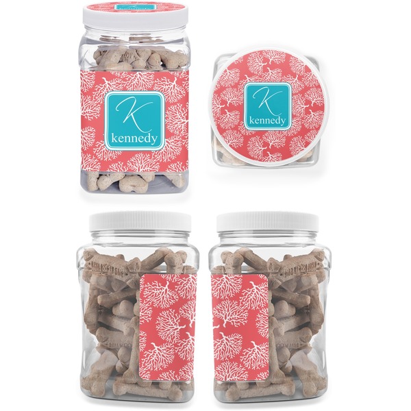 Coral & Teal Pet Treat Jar - Multiple Angles
